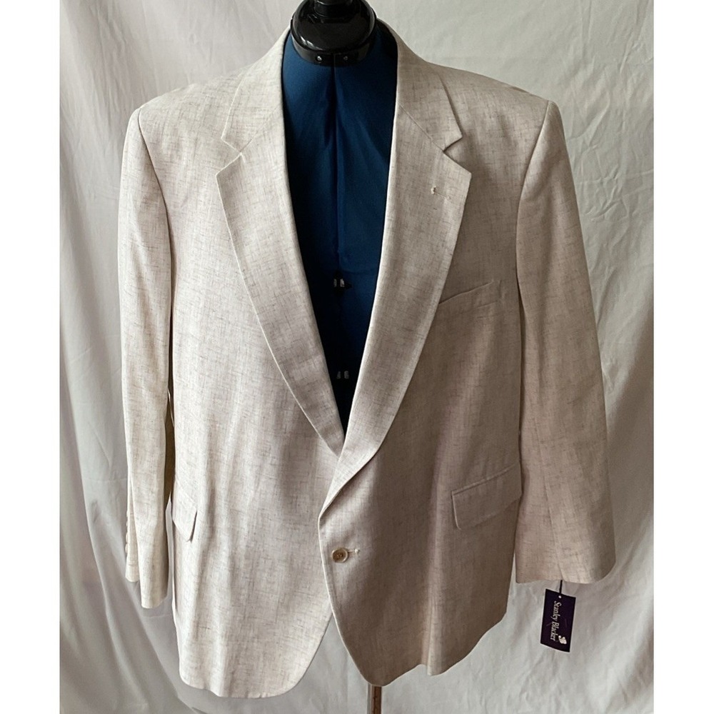 Stanley Blacker 48S Sport Coat Mens Beige Spring Summer Linen Blazer 48 Short